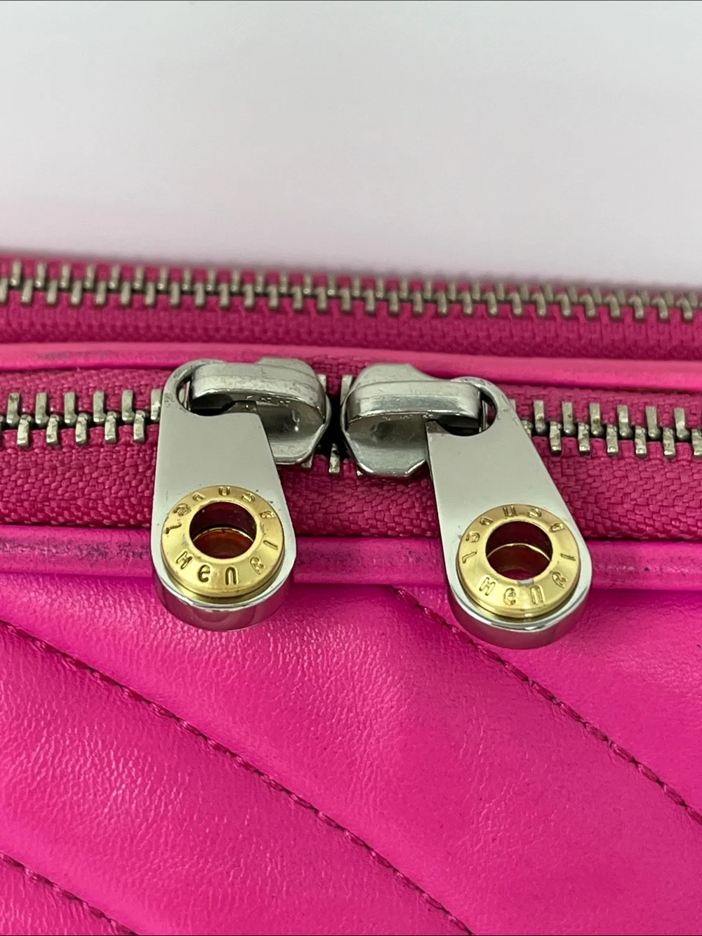RARE Henri Bendel No. 7 East West Quilted Leather iPad Crossbody Bag - Hot Pink